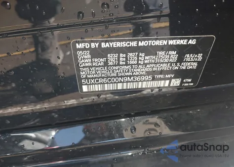 2022 BMW X5 xDrive40I из США, поврежденный, VIN 5UXCR6C00N9M36995